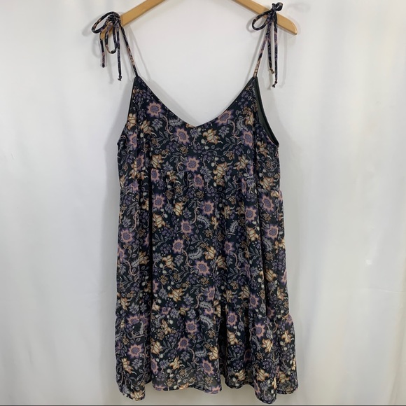 Wanderlust Woman's Dress BabyDoll Floral Tie Mini Boho Size Small Fall - Picture 1 of 7